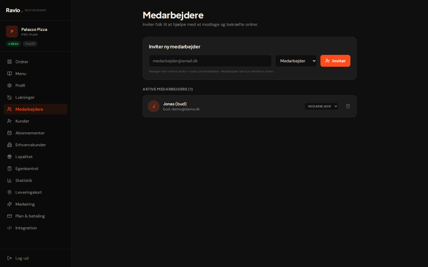 Medarbejder-siden hvor staff kan toggle Jeg kører ud i dag